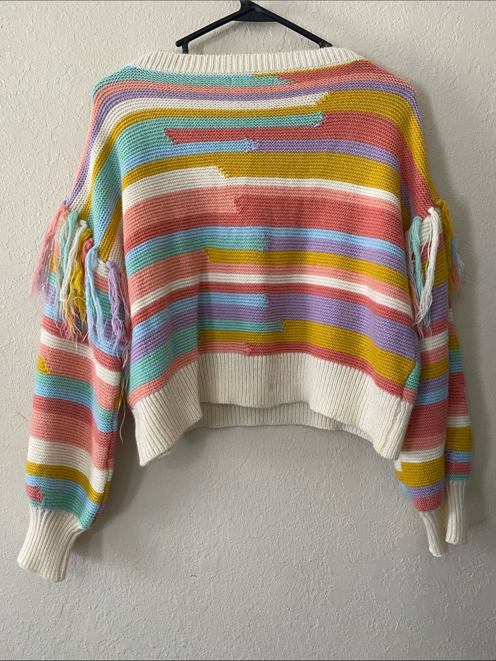 Kawaii Candyland Pastel Stripe Fringe Tassel Knit Sweater - Picture 8 of 9